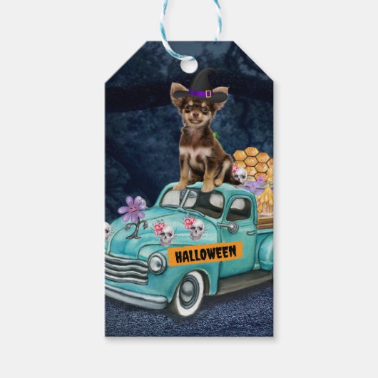 Chihuahua Dog Halloween Truck Scary Night Cadeaulabel (Voorkant)
