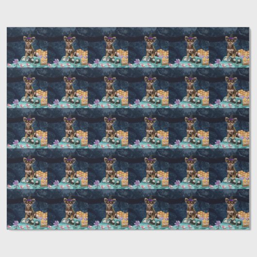 Chihuahua Dog Halloween Truck Scary Night Cadeaupapier (Vlak)