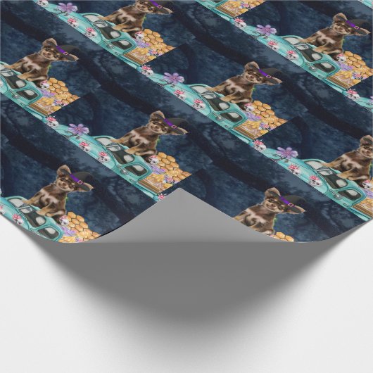 Chihuahua Dog Halloween Truck Scary Night Cadeaupapier (Hoek)