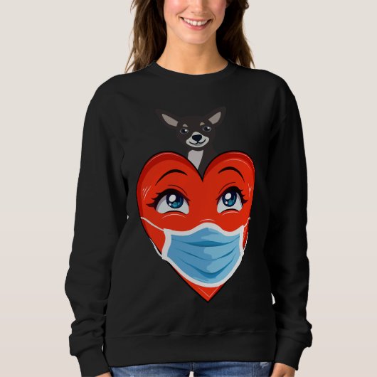 Chihuahua Dog Hart in Masker Valentijnsdag Womens Trui (Voorkant)