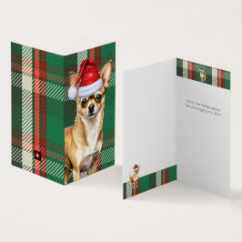 Chihuahua Dog Holiday Green Plaid Kerst Kaart