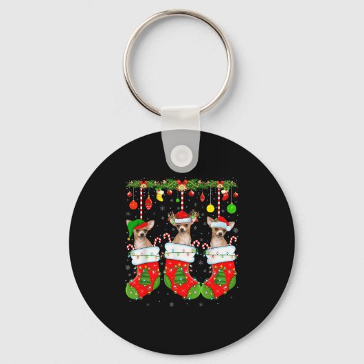 Chihuahua Dog In Christmas Socks Funny Pet Dog Lov Sleutelhanger (Voorkant)