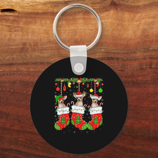 Chihuahua Dog In Christmas Socks Funny Pet Dog Lov Sleutelhanger (Voorkant)