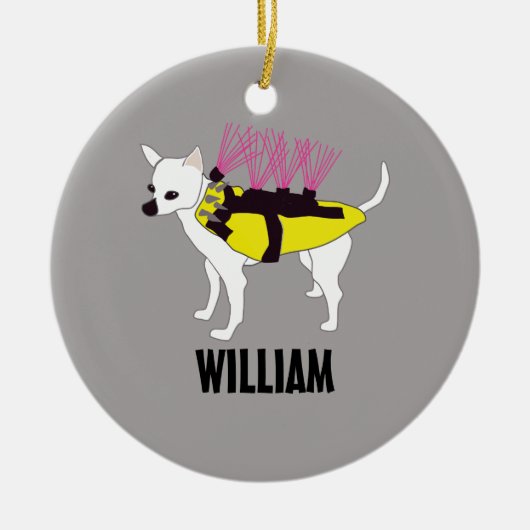 Chihuahua Dog in een gepersonaliseerd Coyote Jacke Keramisch Ornament (Voorkant)