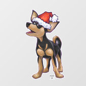 Chihuahua Dog in een Santa Hat Window Cling Raamsticker (Vel)