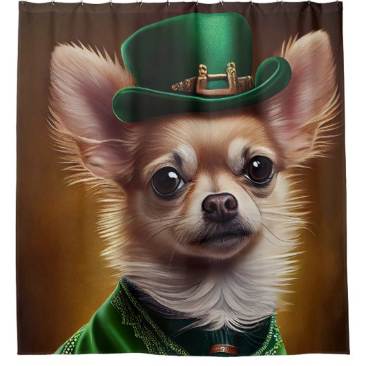 Chihuahua Dog in St. Patrick's Day Dress Douchegordijn (Voorkant)