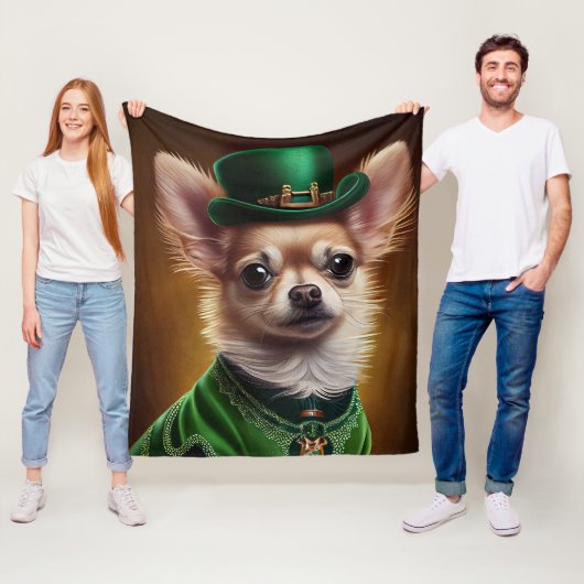 Chihuahua Dog in St. Patrick's Day Dress Fleece Deken (In situ)