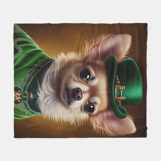Chihuahua Dog in St. Patrick's Day Dress Fleece Deken (Voorkant (Horizontaal))