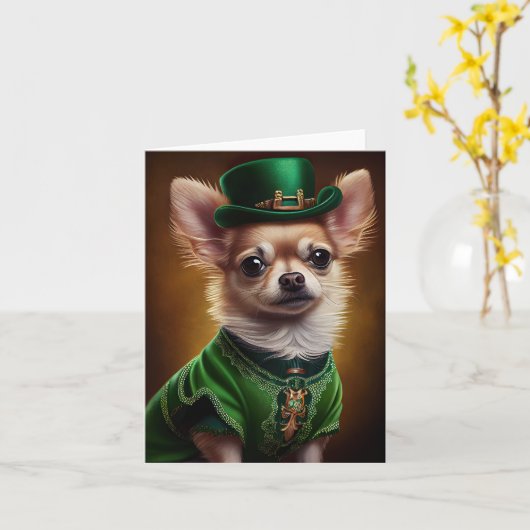 Chihuahua Dog in St. Patrick's Day Dress Kaart (Gele Bloem)