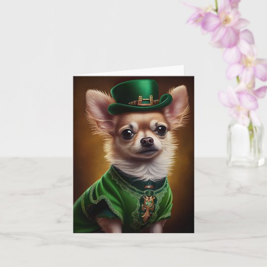 Chihuahua Dog in St. Patrick's Day Dress Kaart (Orchidee)