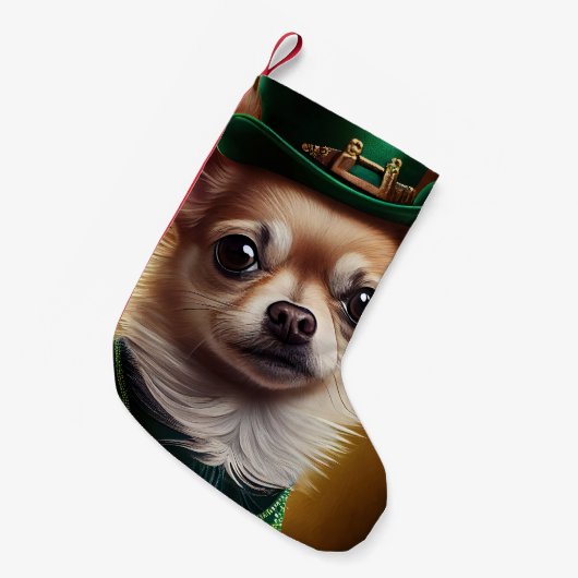 Chihuahua Dog in St. Patrick's Day Dress Kleine Kerstsok (Voorkant (Hangend))