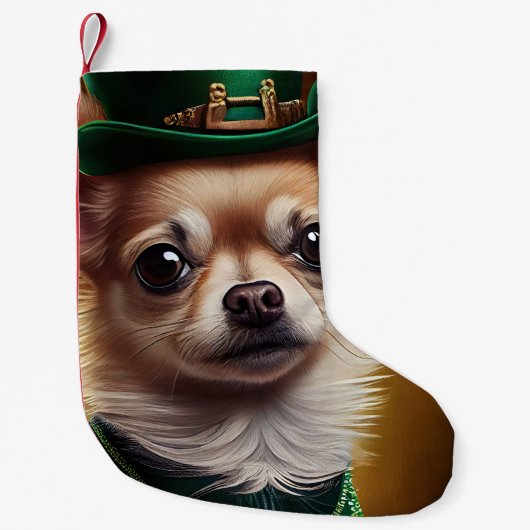 Chihuahua Dog in St. Patrick's Day Dress Kleine Kerstsok (Voorkant)
