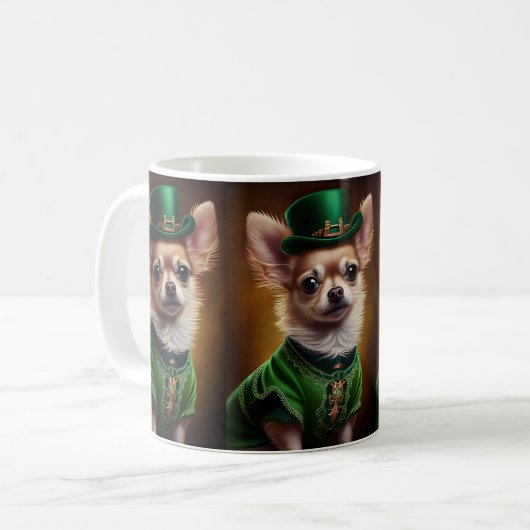 Chihuahua Dog in St. Patrick's Day Dress Koffiemok (Voorkant links)