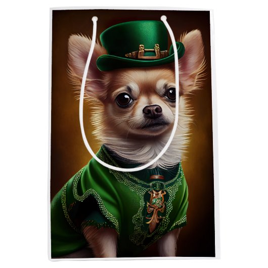 Chihuahua Dog in St. Patrick's Day Dress Medium Cadeauzakje (Voorkant)
