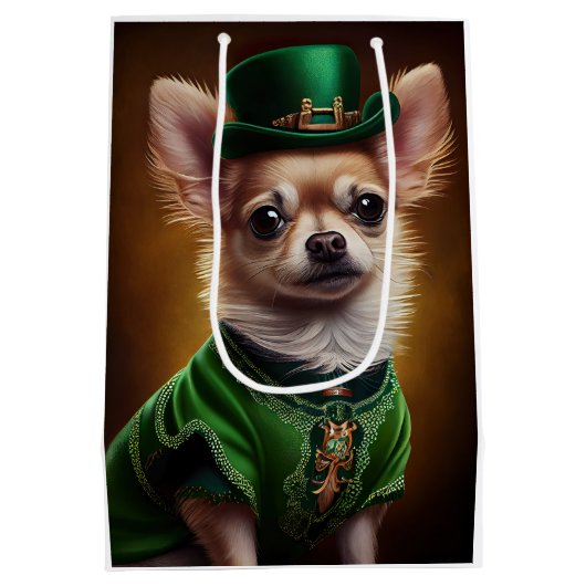 Chihuahua Dog in St. Patrick's Day Dress Medium Cadeauzakje (Achterkant)