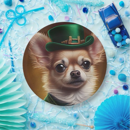 Chihuahua Dog in St. Patrick's Day Dress Papieren Bordje (Feest)