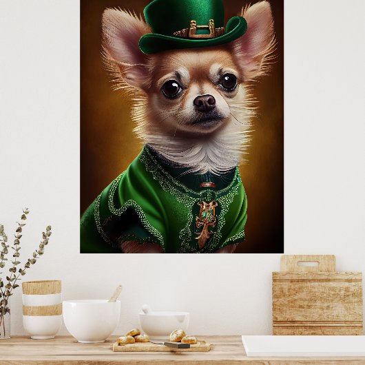 Chihuahua Dog in St. Patrick's Day Dress Poster (Keuken)