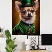 Chihuahua Dog in St. Patrick's Day Dress Poster (Thuiskantoor)