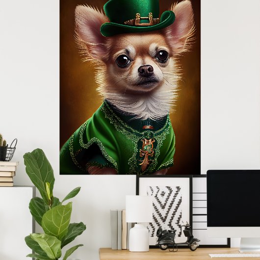 Chihuahua Dog in St. Patrick's Day Dress Poster (Thuiskantoor)