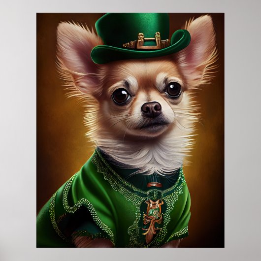 Chihuahua Dog in St. Patrick's Day Dress Poster (Voorkant)