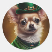 Chihuahua Dog in St. Patrick's Day Dress Ronde Sticker (Voorkant)