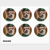 Chihuahua Dog in St. Patrick's Day Dress Ronde Sticker (Vel)