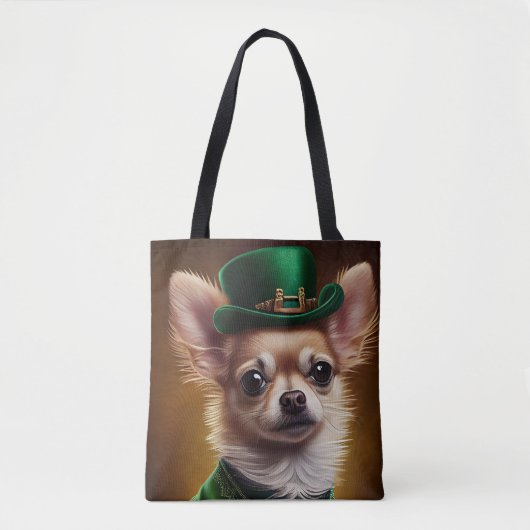 Chihuahua Dog in St. Patrick's Day Dress Tote Bag (Voorkant)