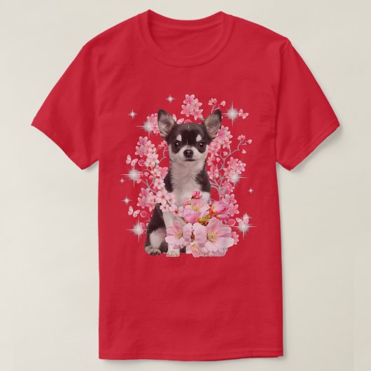 Chihuahua Dog Japanse Cherry Blossom Sakura Flowe T-shirt (Design voorkant)