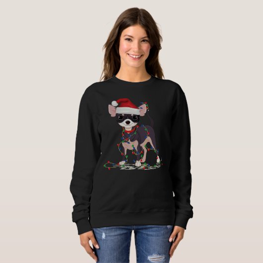 Chihuahua Dog Kerstlicht Decor Xmas Pajamas Trui (Voorkant volledig)