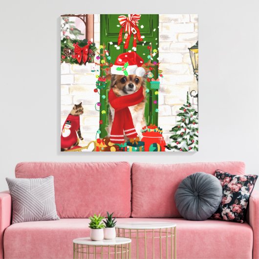 Chihuahua Dog Kerstmis Canvas Afdruk (Insitu (Woonkamer))