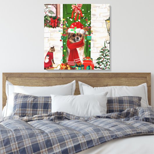 Chihuahua Dog Kerstmis Canvas Afdruk (Insitu (Slaapkamer))