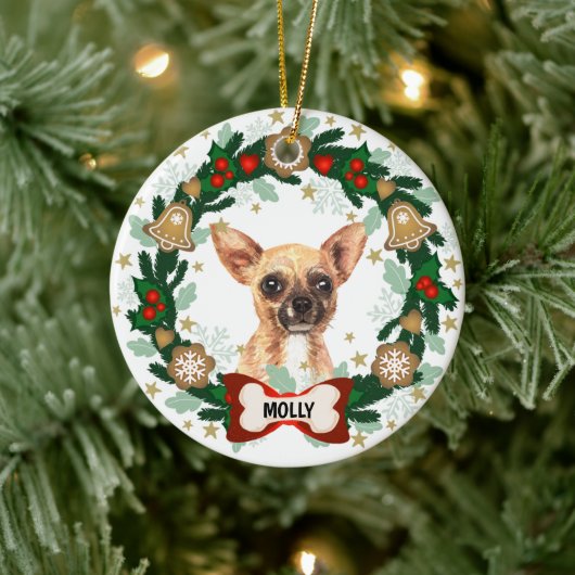 Chihuahua Dog Kerstmis Cute Dog Cookie Wreath Keramisch Ornament (Boom)