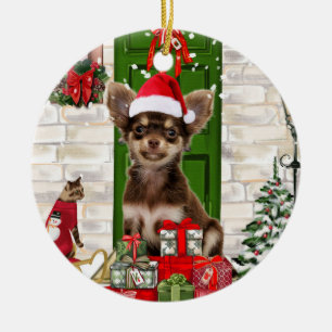 Chihuahua Dog Kerstmis Keramisch Ornament