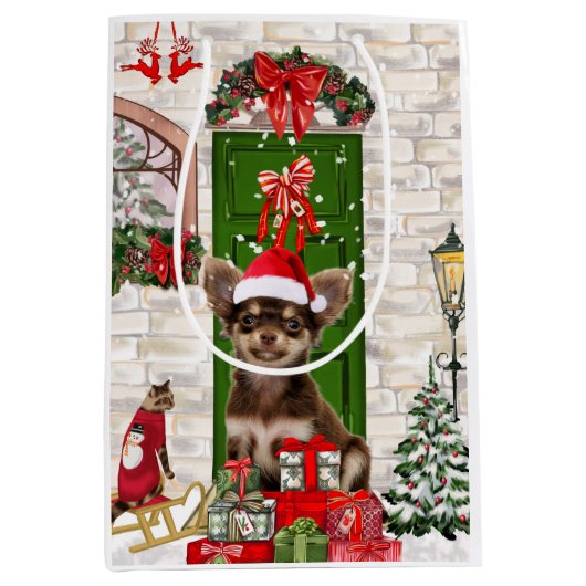 Chihuahua Dog Kerstmis Medium Cadeauzakje (Voorkant)