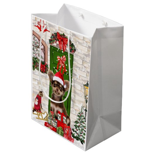 Chihuahua Dog Kerstmis Medium Cadeauzakje (Achterkant Gekanteld)