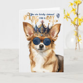 Chihuahua Dog King voor een dag grappige verjaarda Kaart (Gele Bloem)