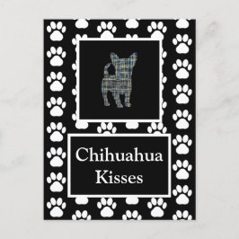 Chihuahua Dog Kisses Silhouette in Y&B Grid Briefkaart