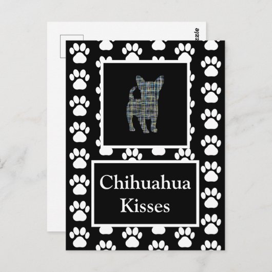 Chihuahua Dog Kisses Silhouette in Y&B Grid Briefkaart (Voorkant / Achterkant)