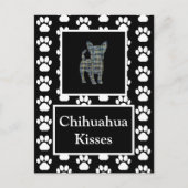 Chihuahua Dog Kisses Silhouette in Y&B Grid Briefkaart (Voorkant)