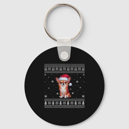 Chihuahua Dog Lovers Men Women Santa Ugly Xmas Swe Sleutelhanger (Voorkant)