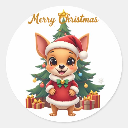 Chihuahua Dog Merry Christmas Ronde Sticker (Voorkant)