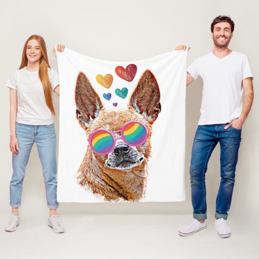 Chihuahua Dog met harten Valentijnsdag Fleece Deken (In situ)