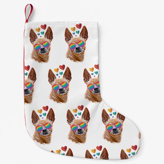 Chihuahua Dog met harten Valentijnsdag Kleine Kerstsok (Voorkant)