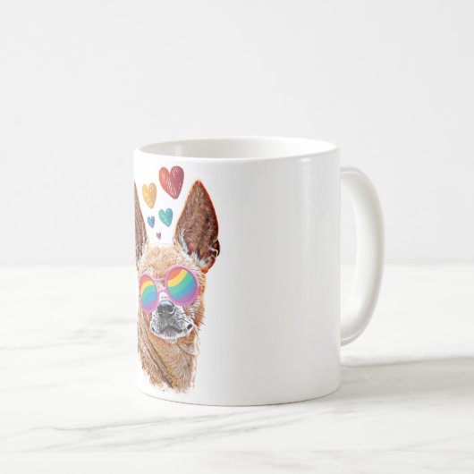 Chihuahua Dog met harten Valentijnsdag Koffiemok (Voorkant rechts)