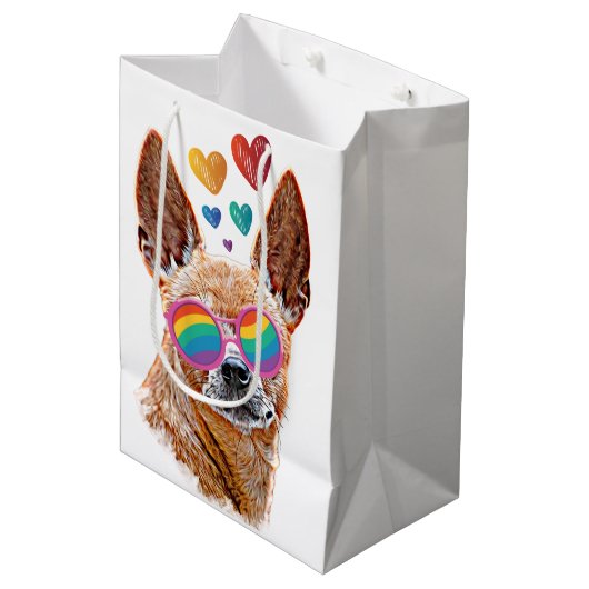 Chihuahua Dog met harten Valentijnsdag Medium Cadeauzakje (Voorkant Gekanteld)