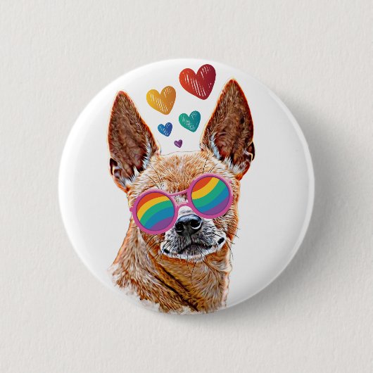 Chihuahua Dog met harten Valentijnsdag Ronde Button 5,7 Cm (Voorkant)