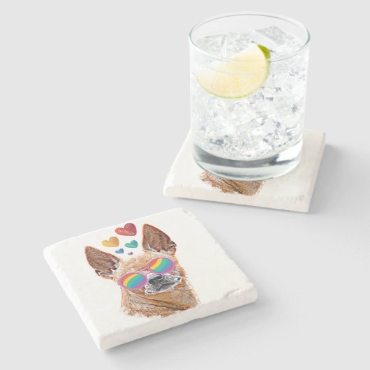 Chihuahua Dog met harten Valentijnsdag Stenen Onderzetter (Zijkant)