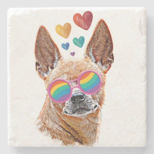 Chihuahua Dog met harten Valentijnsdag Stenen Onderzetter