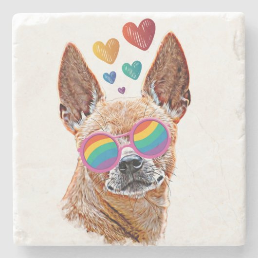 Chihuahua Dog met harten Valentijnsdag Stenen Onderzetter (Voorkant)