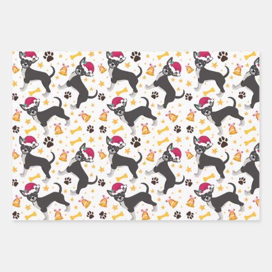 Chihuahua Dog met Kerstmis in Santa Hat Inpakpapier Vel (Voorkant 3)